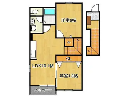 ナイトビュウA棟(2LDK/2階)の間取り写真