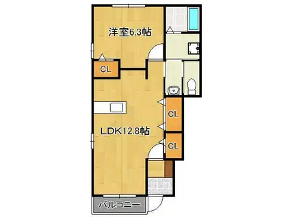 プリムローズB(1LDK/1階)の間取り写真