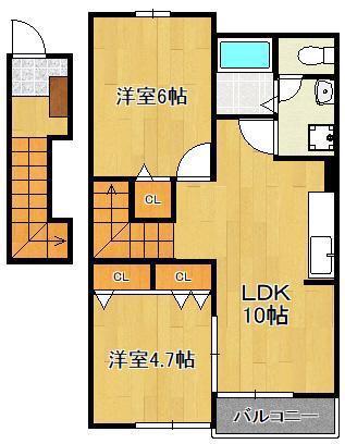 ソレイユ遠賀B棟(2LDK/2階)の間取り写真