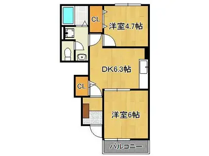 ベルサンライズB(2DK/1階)の間取り写真