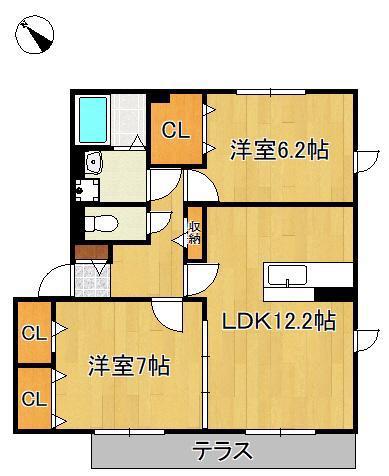 プレミールASOⅠC棟(2LDK/1階)の間取り写真