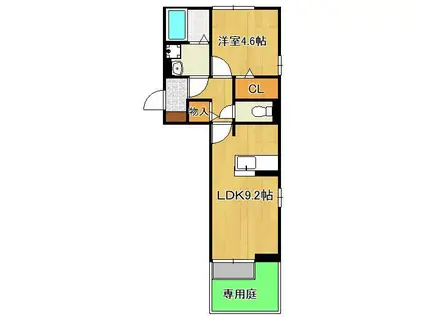 クレッシェンド大浦(1LDK/1階)の間取り写真