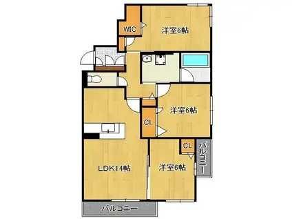 シャーメゾンステージ千代ヶ崎(3LDK/2階)の間取り写真
