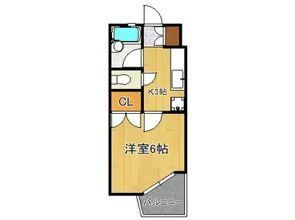 パークヒルJ棟(1K/2階)の間取り写真