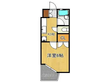 パークヒルJ棟(1K/3階)の間取り写真