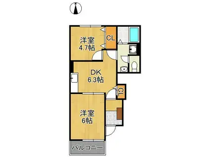 マーベラスコートSB棟(2DK/1階)の間取り写真