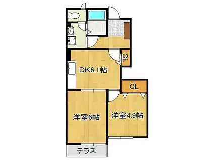 マーベラスコートS D棟(2DK/1階)の間取り写真