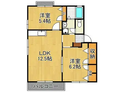 アクシス本城  B棟(2LDK/2階)の間取り写真