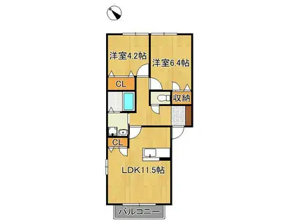 フェリーチェ学研台ⅡB棟(2LDK/2階)の間取り写真