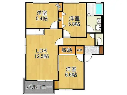 ディアス本城A棟(3LDK/2階)の間取り写真