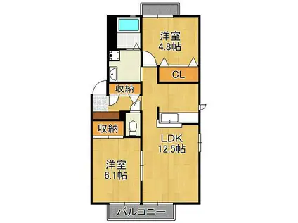 ディアス芦屋A(2LDK/2階)の間取り写真