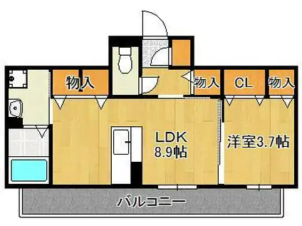 ソレール ヴィラ Ⅱ D棟(1LDK/2階)の間取り写真