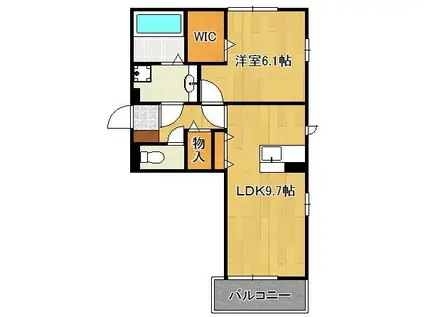 ソレール ヴィラ Ⅱ D棟(1LDK/2階)の間取り写真