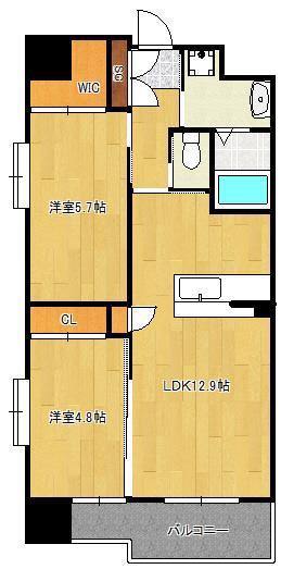 ウイングス折尾(2LDK/13階)の間取り写真