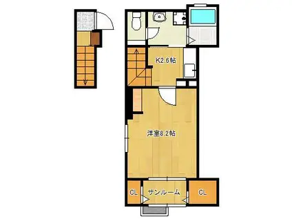 グリーンコート(1K/2階)の間取り写真