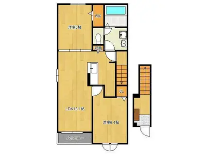 プロスペリティ岡垣Ⅰ(2LDK/2階)の間取り写真