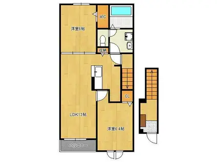 プロスペリティ岡垣Ⅰ(2LDK/2階)の間取り写真