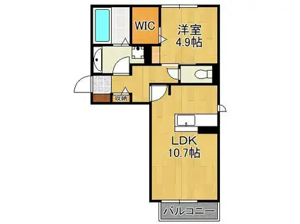 D-ROOM本城 A棟(1LDK/2階)の間取り写真