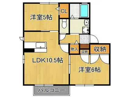 ファミーユ樹  B棟(2LDK/2階)の間取り写真