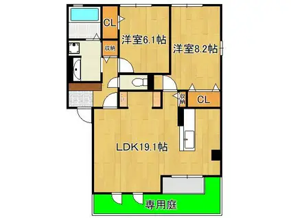 カスケード(2LDK/1階)の間取り写真