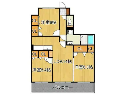 ドエルヴィラ本城(3LDK/2階)の間取り写真