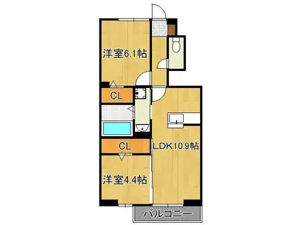 ラシュレ雅(2LDK/1階)の間取り写真