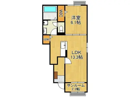 ハウスビバルディA棟(1LDK/1階)の間取り写真