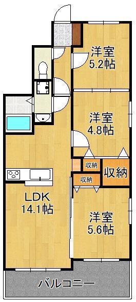 サニーコート本城学研台Ⅰ(3LDK/3階)の間取り写真