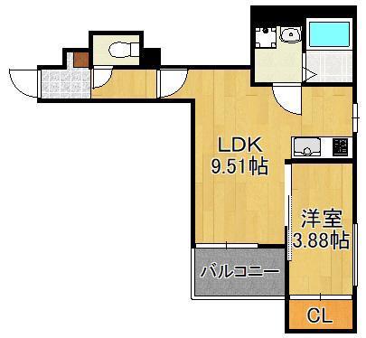 クレシア折尾(1LDK/2階)の間取り写真