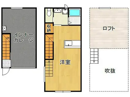 ガレージハウス旭台(ワンルーム/1階)の間取り写真