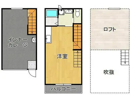 ガレージハウス旭台(ワンルーム/1階)の間取り写真