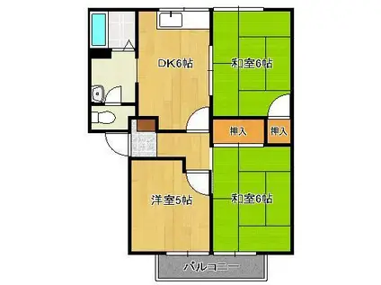 アーバン十字路A棟(3DK/2階)の間取り写真