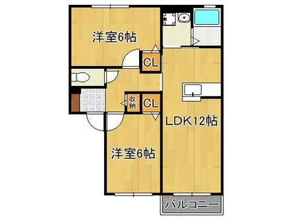 ヴィラ響B棟(2LDK/2階)の間取り写真