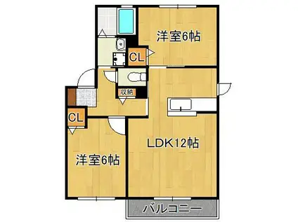 ヴィラ響B棟(2LDK/2階)の間取り写真