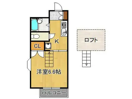 ナチュルシーブリズ B棟(1K/2階)の間取り写真