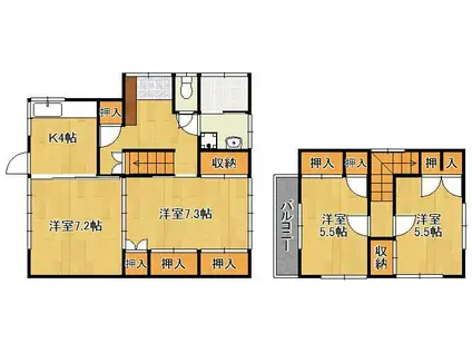 鹿児島本線 水巻駅 徒歩6分 2階建 築40年(4K)の間取り写真