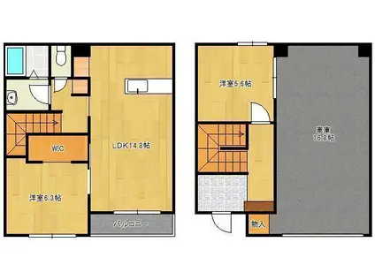 ラグナ・セカGARAGE03 B棟(2LDK/1階)の間取り写真