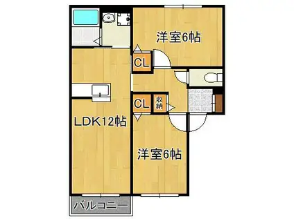 ディアスモダン本城(2LDK/2階)の間取り写真