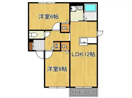 ディアスモダン本城(2LDK/1階)の間取り写真