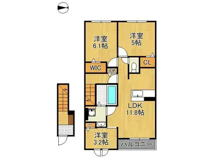 ブライトガーデンA(3LDK/2階)の間取り写真