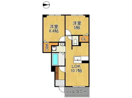 ブライトガーデンB(2LDK/1階)の間取り写真