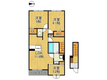 ブライトガーデンB(3LDK/2階)の間取り写真