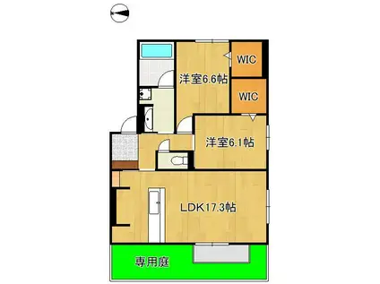 DーROOM本城東 B棟(2LDK/1階)の間取り写真