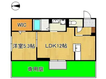 DーROOM本城東 A棟(1LDK/1階)の間取り写真