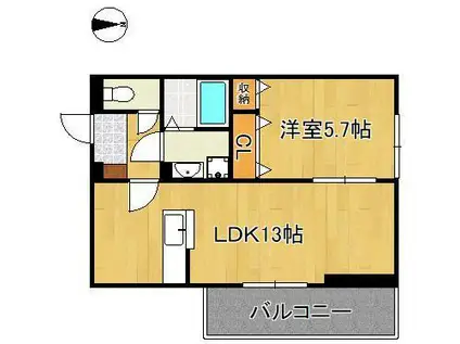 DーROOM本城東 A棟(1LDK/3階)の間取り写真