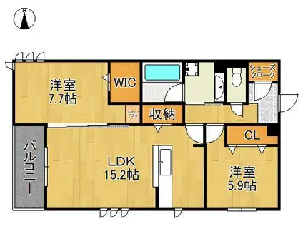 D-ROOM折尾駅前(2LDK/2階)の間取り写真