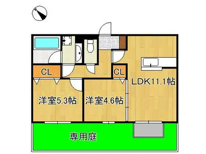 アークパルシモン(2LDK/1階)の間取り写真