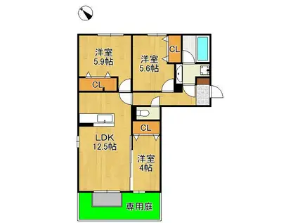 アークパルシモン(3LDK/1階)の間取り写真