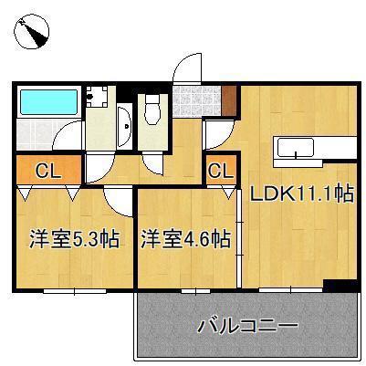 アークパルシモン(2LDK/2階)の間取り写真