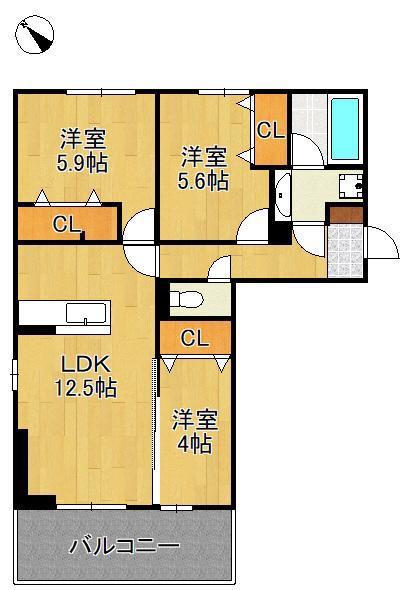 アークパルシモン(3LDK/3階)の間取り写真